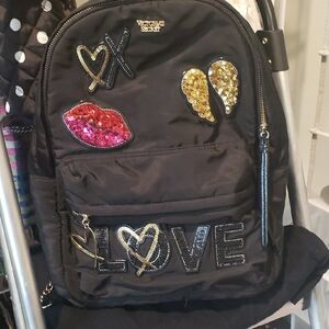 Victoria's Secret Black Backpack with Sequin Patches